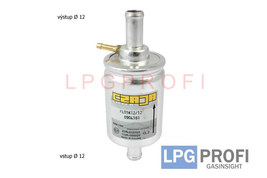 Filtr plynné fáze 12-12+3  s vývodem na tlak LPG jednorázový, papírová vložka